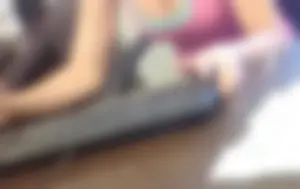 Friend in short shorts showing cheeks and some cleavage