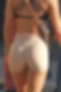 Tanned fitness woman showing off her toned physique & amazing butt