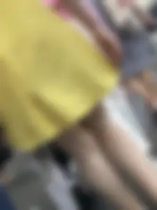 Hot blonde candid chick wearing a yellow dress street creepshots