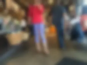 Starbucks milf sexy in light purple leggings with decent ass and mound