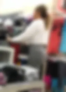 Sexy lady shopping at Target with a big ass in grey leggings