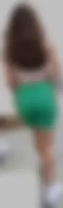 Perfect brunette with tight booty in green spandex shorts & VTL