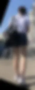 Cute Gilr with Thin Legs in Blue Denim Shorts Street Creepshots Gallery