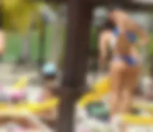Amazing ebony ass in blue bikini with other sexy friends in bikinis