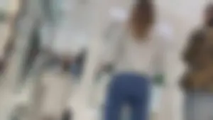 Blonde PAWG in blue leggings shopping at Sephora (Not OC)