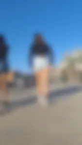 Upshot short shorts going up the stairs