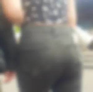Cute street teen in tight black jeans, hot booty creepshots