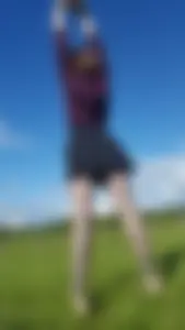 Cute Teen in a Short Skirt, Chequered Shirt and Pantyhose in the Countryside Candid Photo
