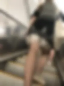 Cute Girl in Lacey Semi-Transparent Dress and Fishnet Pantyhose Subway Escalator Candid Photos Gallery