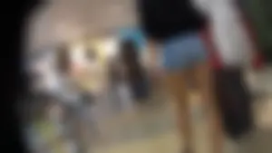 Blonde with a nice ass shopping in little jean shorts