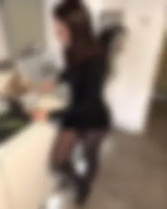 Hot Barefoot Girl in a Short Dress and Black Pantyhose in a Kitchen Home Creepshot
