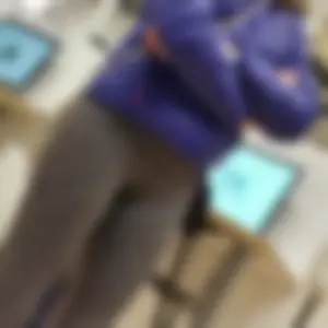 Blonde lady shopping in tight dark grey leggings