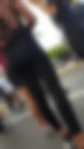 Skinny Teen in Tights on the Street Booty and Legs Closeup Photos