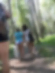 Cute Candid Girl in Shorts Walking in the Forest