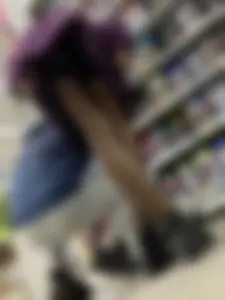 Girl in Black Stockings Bending Over in Supermarket Flashing Panties Creepshot