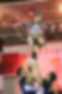 Bunch of athletic Thai cheerleaders at a competition