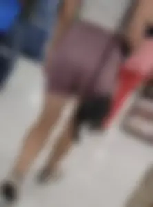 Cute butt Blonde VPL at Wal-Mart in pink biker shorts (OC)