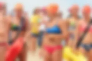 Lifeguard tournament girls on the beach