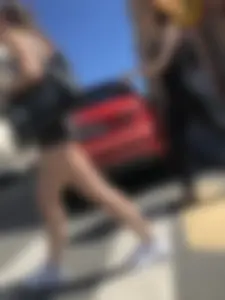 Awesome legs and booty of in denim shorts, hot candid girl crossing the street