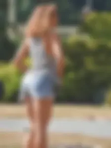 Lady at the park stripping down to her bikini to lay out