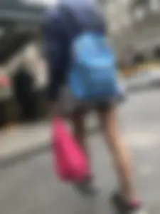Girl With Skinny Legs in Pahtyhose and a Skirt Walking Down the Stairs Street Candid Gallery