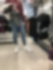Cute Blonde Girl in Tight Blue Jeans Store Candid