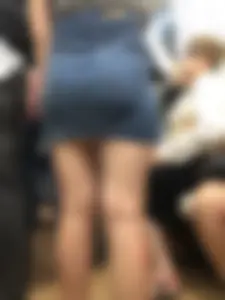 Ass in Blue Denim Skirt and Sexy Legs with Bruisers Subway Train Creepshot Closeup