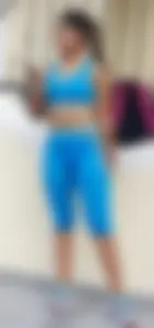 Beautiful and sexy babe out in blue leggings and crop top