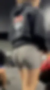 Tight Grey Gym Shorts (Crazy Vpl and Bends Over)