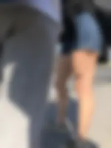Candid Girl in Denim Shorts Street Legs Closeups