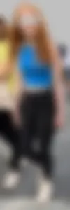 Ginger in tight black leggings