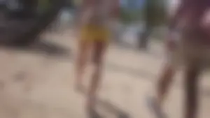 Milf in yellow shorts with vpl and a wedgie