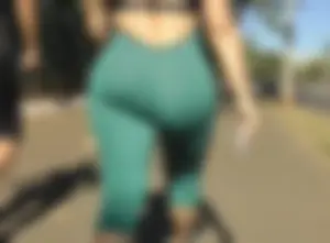Amazing huge booty walking in see thru spandex athletic outfit with a vtl