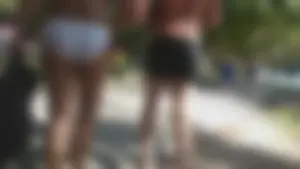 Girl with a nice ass in wet white bikini bottom