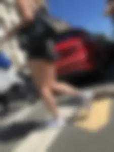 Awesome legs and booty of in denim shorts, hot candid girl crossing the street
