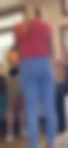Thick blonde with thick ass in  blue yoga pants