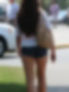Denim short babe with a wedgie showing some cheeks