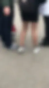 Girl in Pantyhose and a Skirt Street Candid Closeup