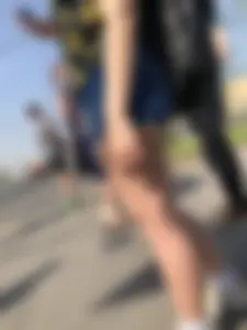 Muscular Legs And Butt in Denim Shorts - Street Creepshots Gallery on a Crosswalk