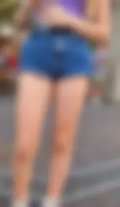 Awesome candid blonde teen in denim shorts closeup, nice legs