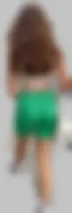 Perfect brunette with tight booty in green spandex shorts & VTL