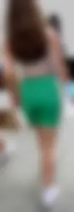 Perfect brunette with tight booty in green spandex shorts & VTL