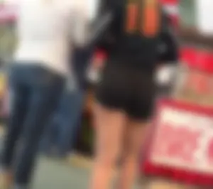 Blonde volleyball girl in spandex shorts with big booty