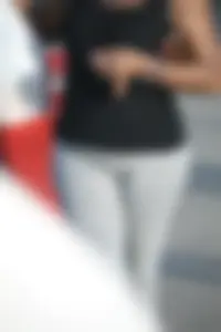 Ebony milf out shopping in grey leggings