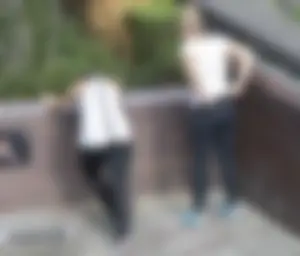 Blonde with see through leggings and no panties exercising in public in London