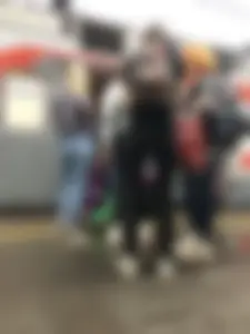 Teen Girl in Tights And Sneakers Standing on the Train Platform VPL Photos