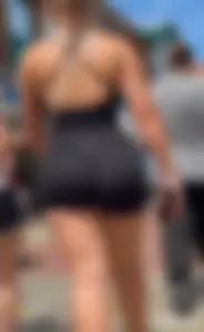 Blonde PAWG in tight spandex playsuit