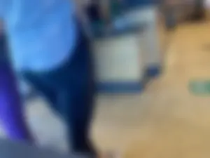 Hot blonde getting coffee
