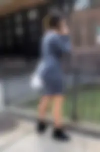 Thick latina in grey dress on the phone