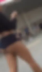 Ebony cheeks exposed in Biker Shorts